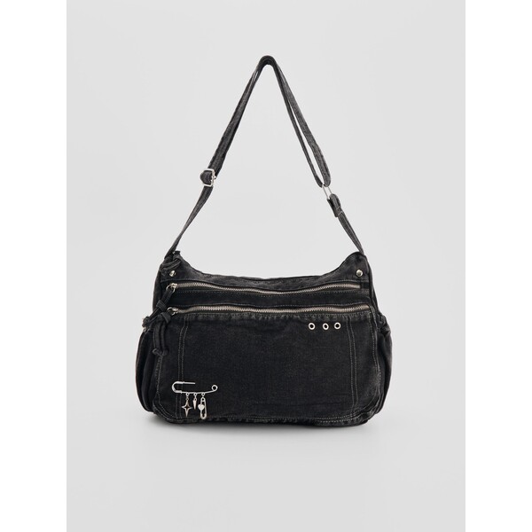 House Grafitowa torebka jeansowa z ozdobną agrafką 419JF-90X