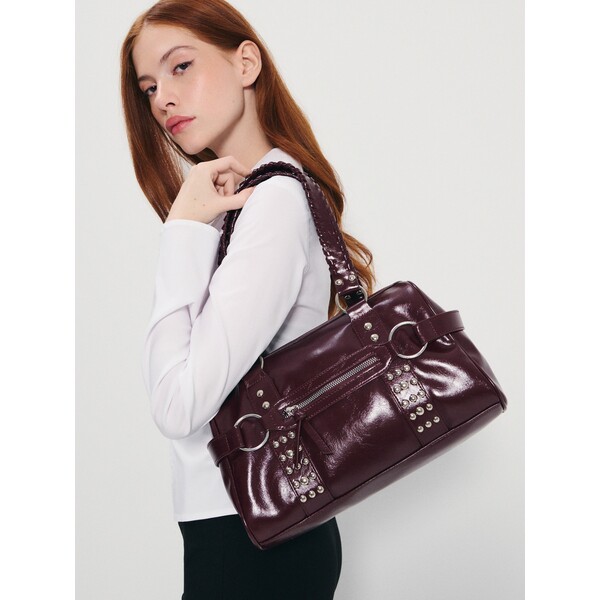 House Bordowa torebka typu kuferek z nitami 407JF-83X