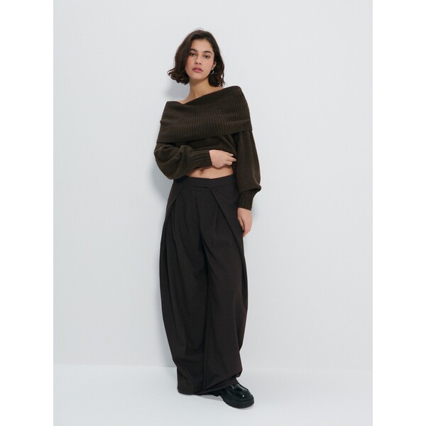 House Brązowe spodnie wide leg z zakładkami 356HO-89X