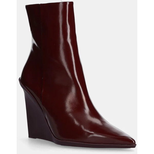 Calvin Klein botki skórzane WEDGE ANKLE BOOT 90 LTH  damskie kolor bordowy na koturnie HW0HW02256