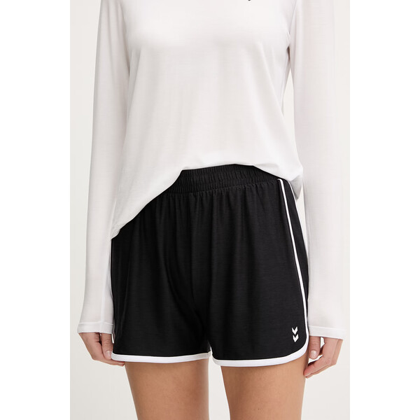 Hummel szorty treningowe  damskie kolor czarny gładkie high waist 232223