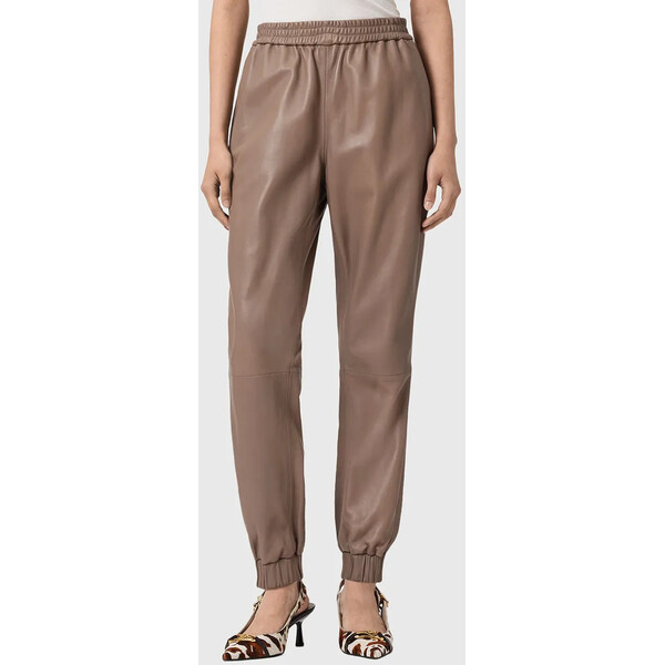 AllSaints spodnie skórzane JEN  damskie kolor brązowy high waist W064TE