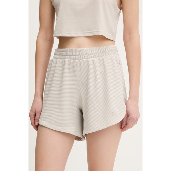adidas Performance szorty treningowe  damskie kolor beżowy gładkie medium waist KD0077