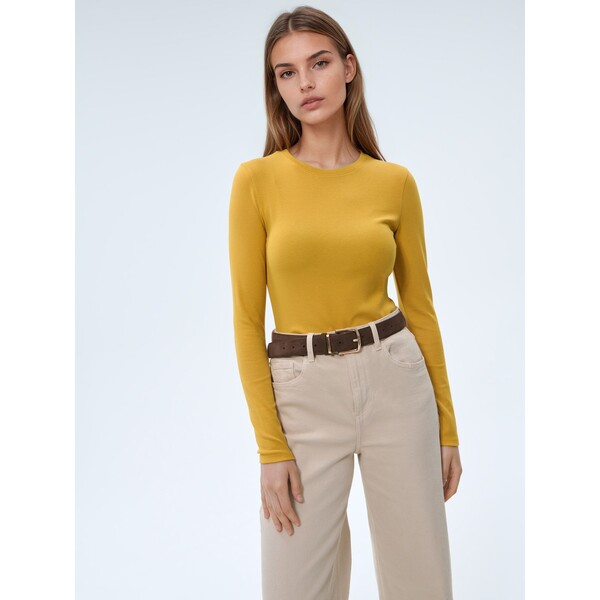Mohito Musztardowa bluzka basic z modalem 321GV-19X