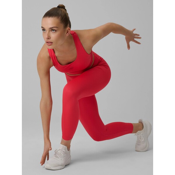 4F Legginsy treningowe szybkoschnące damskie - czerwone 4FRAW24TFSTF047-54S