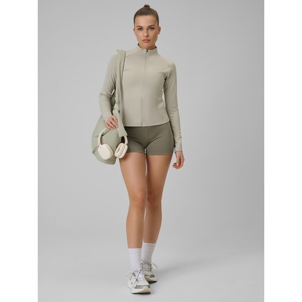 4F Legginsy krótkie treningowe damskie - oliwkowe 4FRAW24TTIGF251-44S