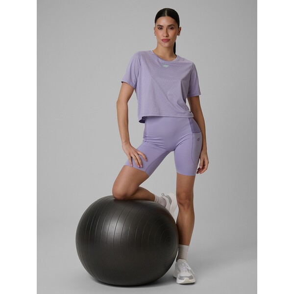 4F Legginsy krótkie treningowe szybkoschnące damskie - fioletowe 4FRAW24TTIGF225-50S