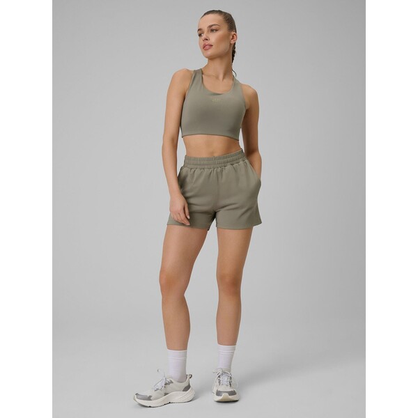 4F Spodenki treningowe szybkoschnące damskie - oliwkowe 4FALSAW24TFSHF0979-44S