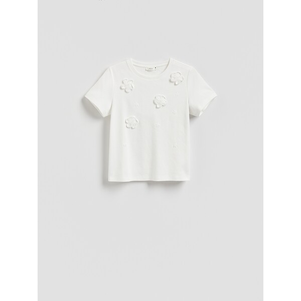 Reserved T-shirt z kwiatową aplikacją 200HT-01X