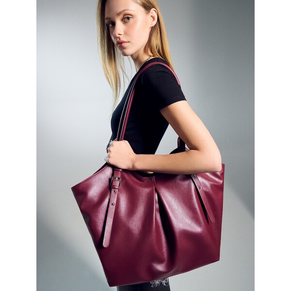 House Bordowa torba shopper z klamerkami 391JF-83X