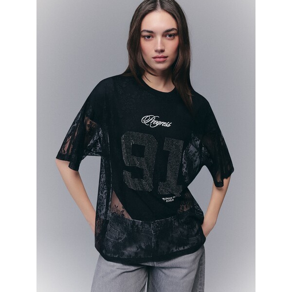 House Koronkowy T-shirt z nadrukiem 91 z dżetów 177JA-99X