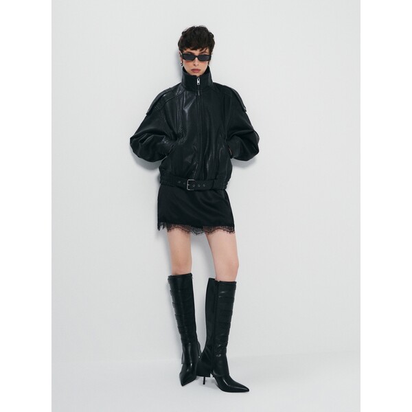 House Skórzana czarna kurtka ze stójką i paskiem 053HO-99X