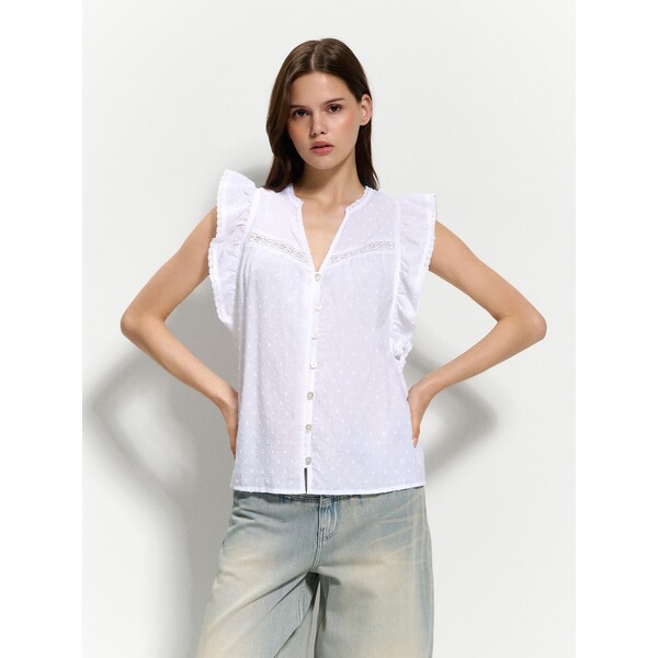 House Biała bluzka z falbanką i koronką 371GH-00X