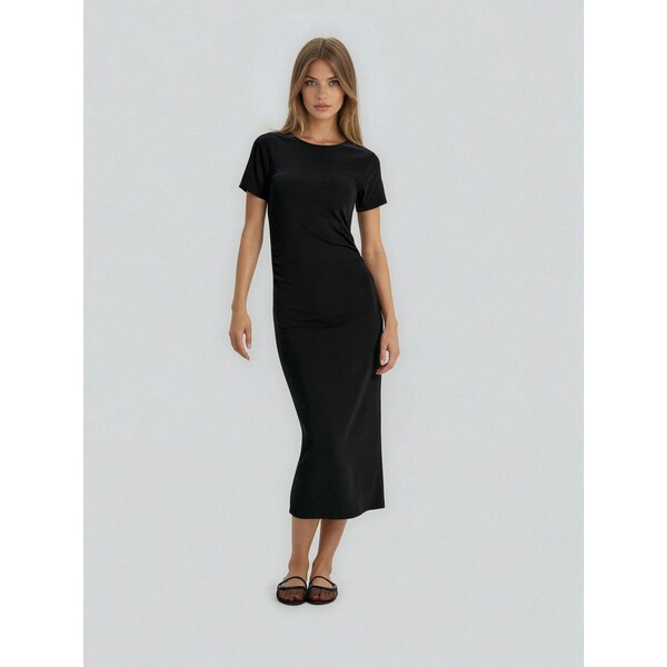 Sinsay Bawełniana sukienka midi z marszczeniem po bokach 201GY-99X