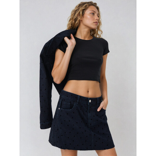 Sinsay Jeansowa spódnica mini w serduszka 519GY-MLC