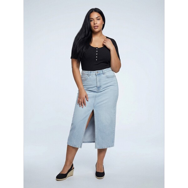Sinsay Jeansowa spódnica midi z rozcięciem plus size 538GY-05J