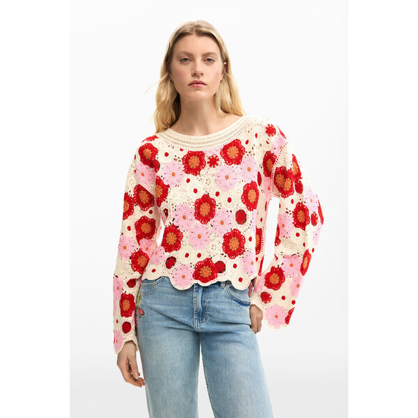 Desigual sweter w kwiaty szydełkowe 26SWJF381001