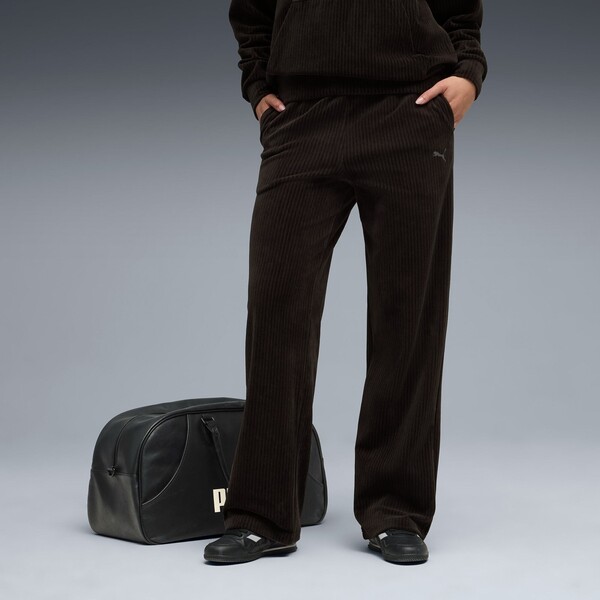 Puma Damskie spodnie Essentials Elevated Velour Rib z prostymi nogawkami PUMA Black