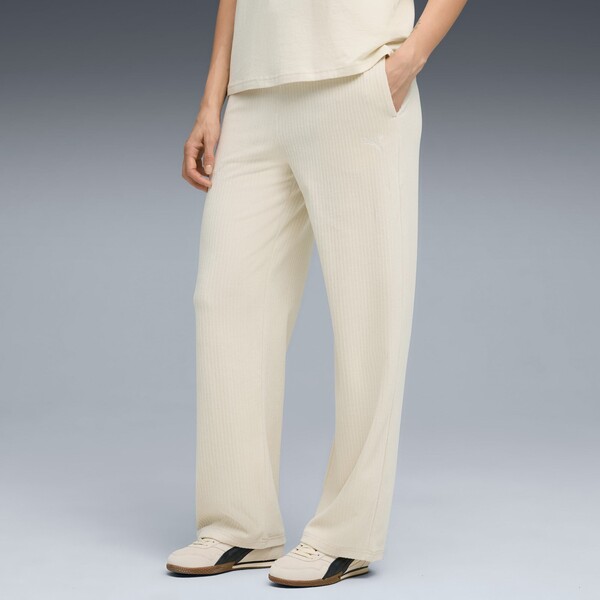 Puma Damskie spodnie Essentials Elevated Velour Rib z prostymi nogawkami Alpine Snow