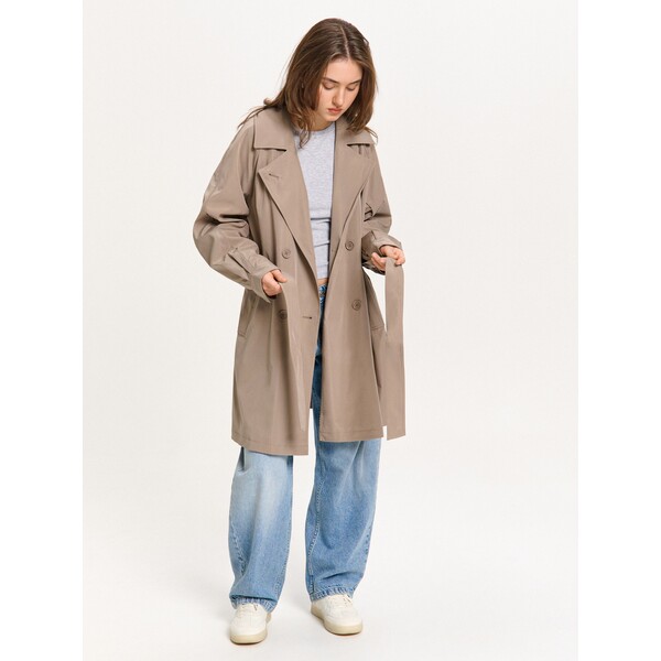 Cropp Beżowy trencz z paskiem 422HX-80X