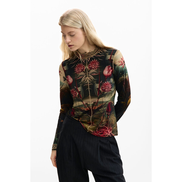 Desigual Wzorzysta koszulka z golfem 26SWTKXZ2000