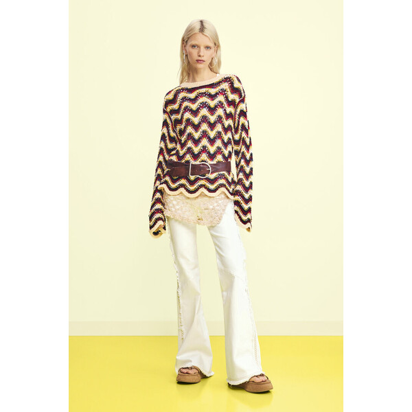 Desigual Sweter szydełkowy w zygzaki 26SWJFXI4001