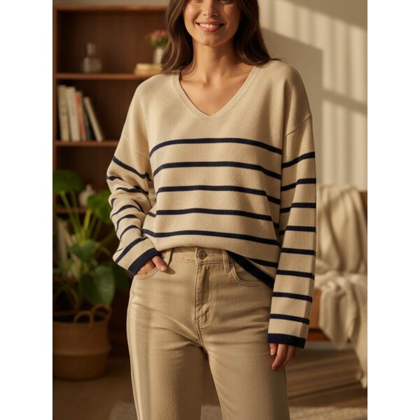 Sinsay Sweter w paski z dekoltem V 058IJ-08P