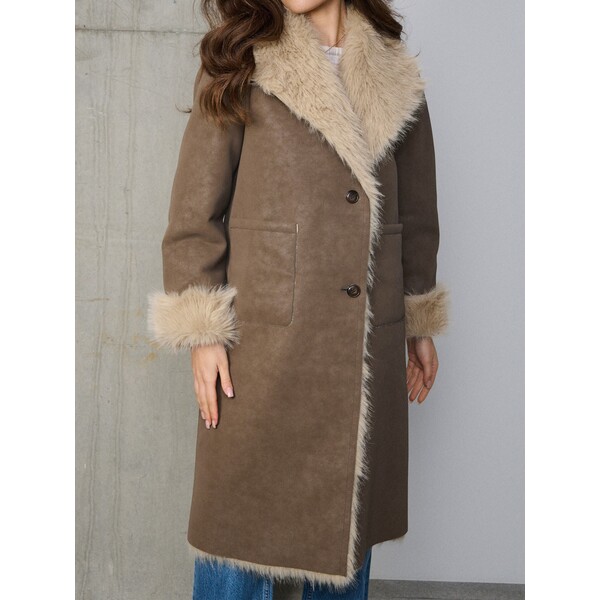 Sinsay Długi płaszcz ze sztucznym futerkiem 170GZ-89M