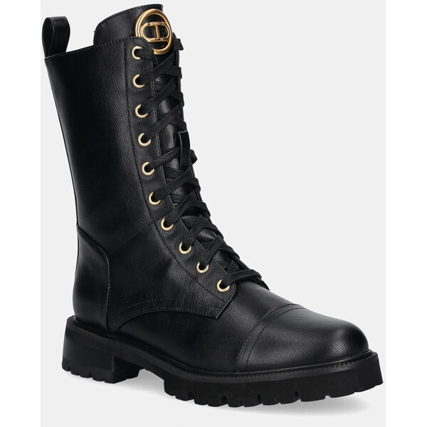 Twinset workery skórzane  kolor czarny na płaskim obcasie 252TCP190 252TCP190.00006