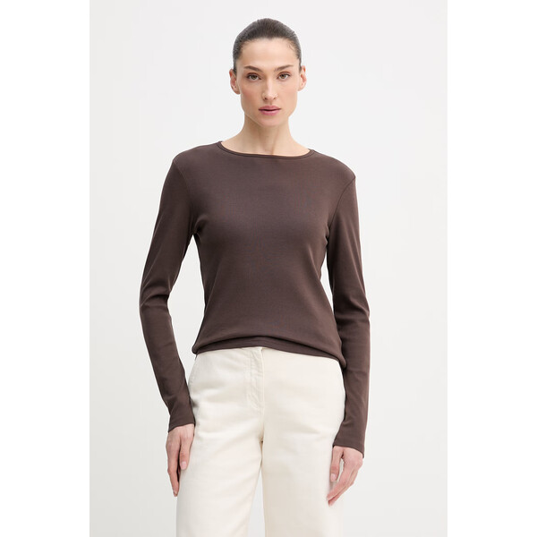 United Colors of Benetton longsleeve bawełniany  kolor brązowy 3GA8D10CF