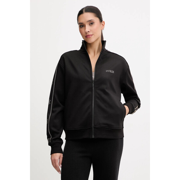 Guess bluza OCTAVIA  damska kolor czarny z kapturem z aplikacją V5BQ15 KCX22 V5BQ15.KCX22