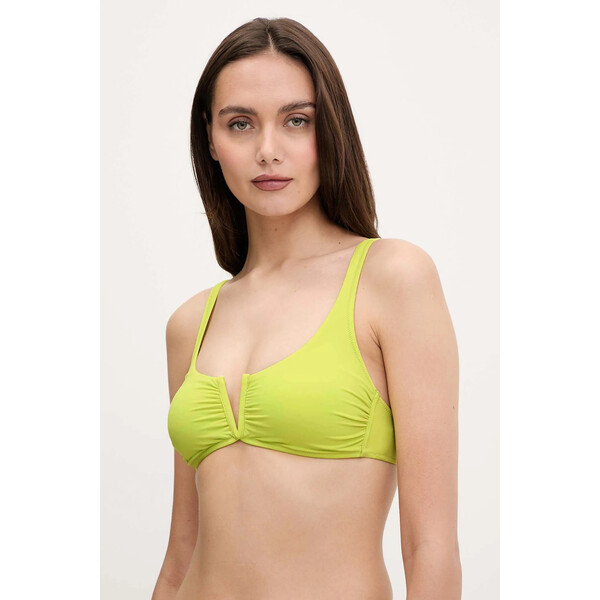 United Colors of Benetton biustonosz kąpielowy  kolor zielony lekko usztywniona miseczka 3P5H5R1JZ