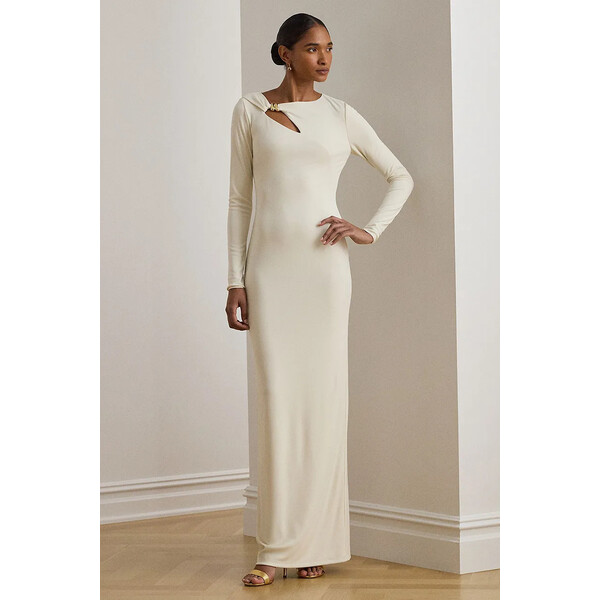 Lauren Ralph Lauren sukienka  kolor beżowy maxi dopasowana 253P03589