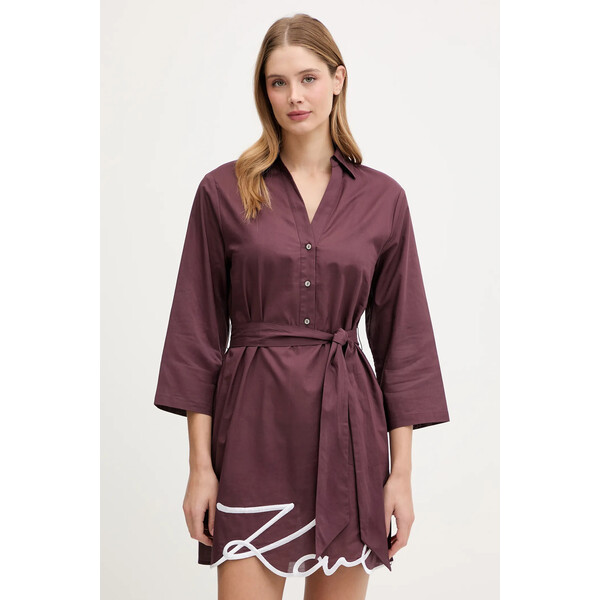 Karl Lagerfeld sukienka bawełniana  kolor bordowy mini prosta A2W46075