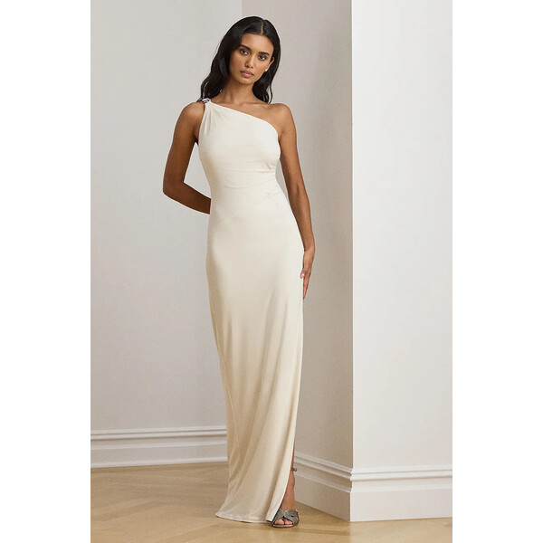 Lauren Ralph Lauren sukienka  kolor beżowy maxi dopasowana 253980922