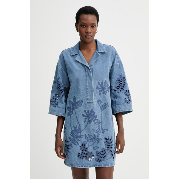 MUNTHE sukienka jeansowa BELLAR  kolor niebieski mini oversize 261130626113