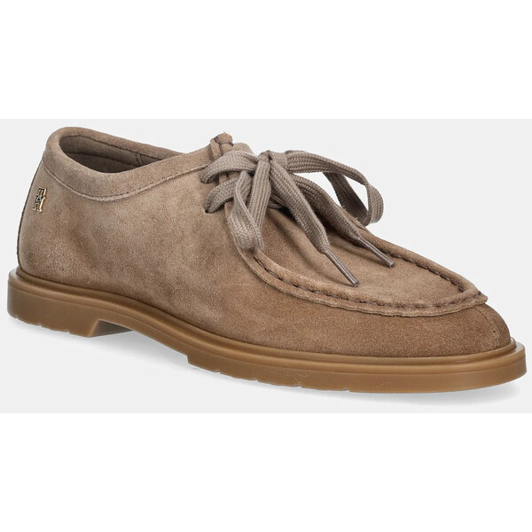 Tommy Hilfiger mokasyny zamszowe LIGHTWEIGHT SUEDE APRON TOE  damskie kolor beżowy na płaskim obcasie FW0FW09262