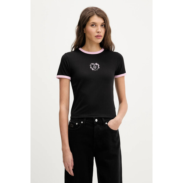 Guess Jeans t-shirt  damski kolor czarny W6RI16 J1314 W6RI16.J1314