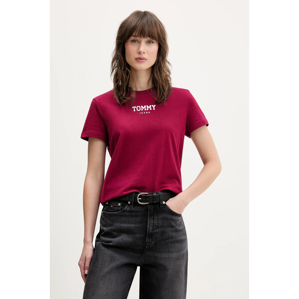Tommy Jeans t-shirt bawełniany  damski kolor bordowy DW0DW21842
