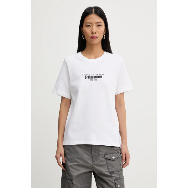 G-Star t-shirt bawełniany HD gr  damski kolor biały  D27976-C336 D27976.C336