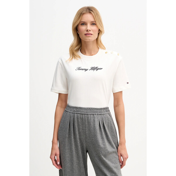 Tommy Hilfiger t-shirt bawełniany  damski kolor beżowy WW0WW47819