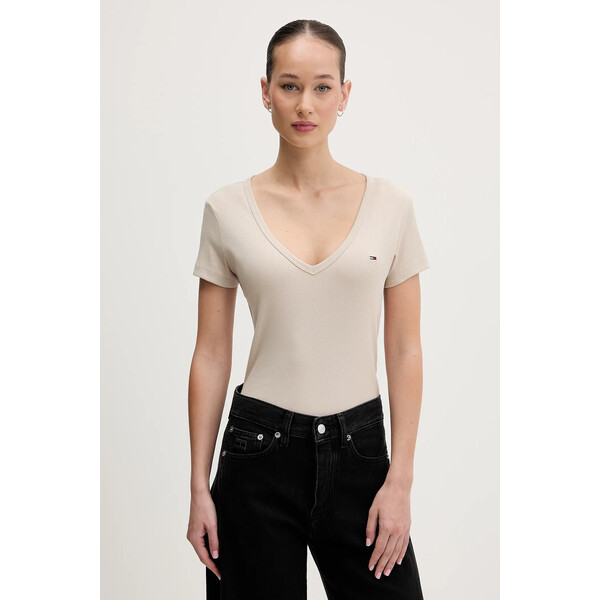 Tommy Jeans t-shirt  damski kolor beżowy DW0DW17385