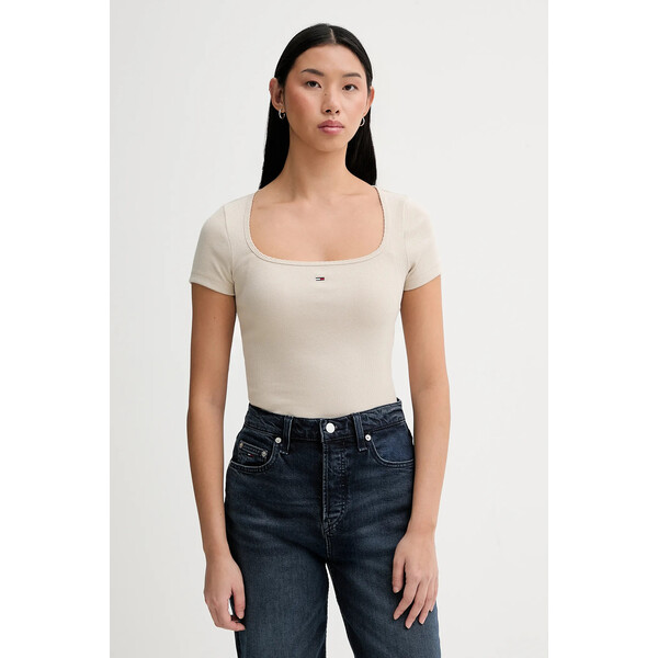 Tommy Jeans t-shirt  damski kolor beżowy DW0DW21837
