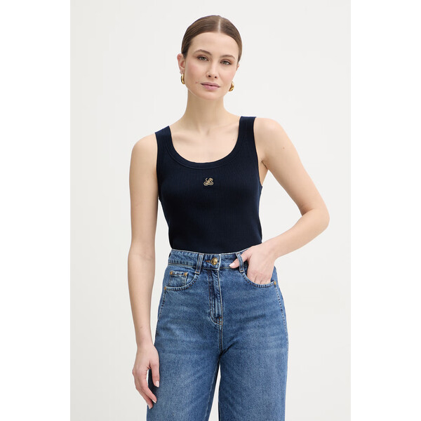 Luisa Spagnoli top bawełniany Cucirino  kolor granatowy 100317