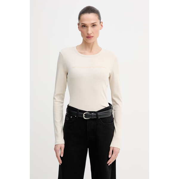 United Colors of Benetton longsleeve bawełniany  kolor beżowy 3GA8E16G0