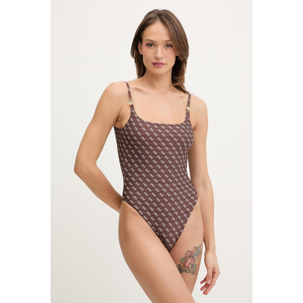 Guess jednoczęściowy strój kąpielowy  kolor brązowy lekko usztywniona miseczka E6GJ47 KCBJ0 E6GJ47.KCBJ0