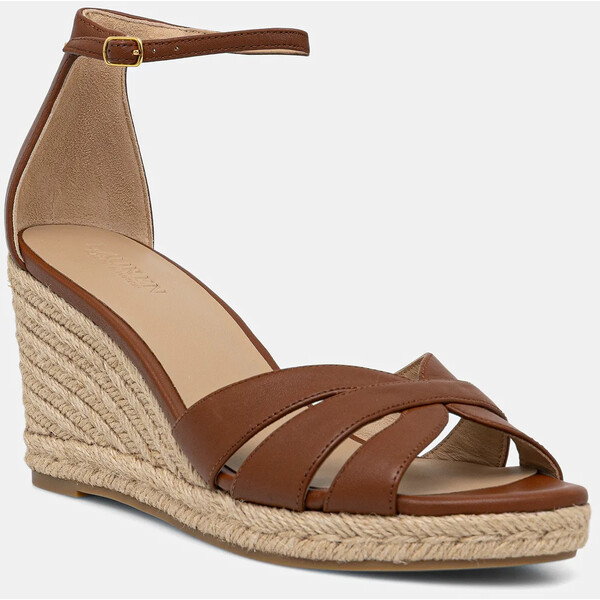 Lauren Ralph Lauren espadryle skórzane Nellie  kolor brązowy na koturnie 802P04433002 802P04433002.200