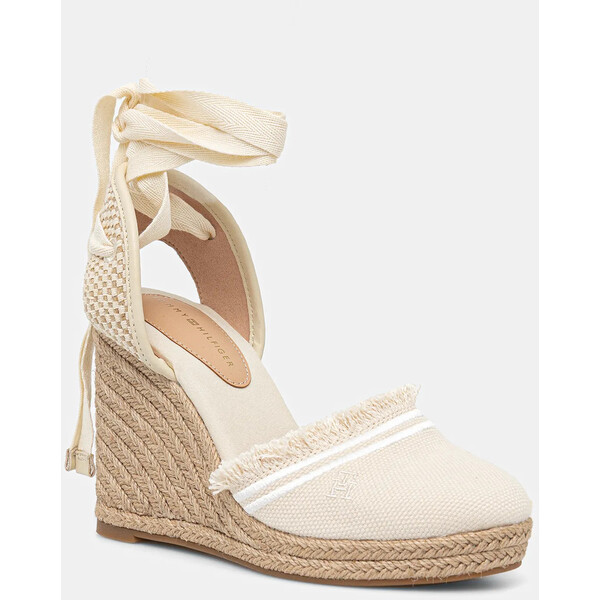 Tommy Hilfiger espadryle FRINGE CANVAS HIGH WEDGE  kolor beżowy na koturnie FW0FW08878