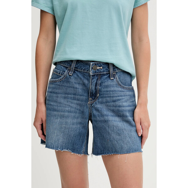 Hollister Co. szorty  damskie kolor niebieski gładkie high waist KI349-5169 KI349.5169.276