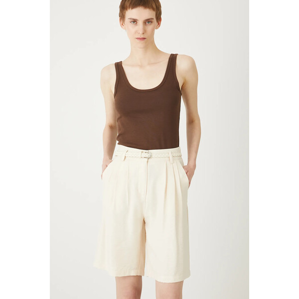Medicine szorty  damskie kolor beżowy gładkie high waist RS25-SZDC02